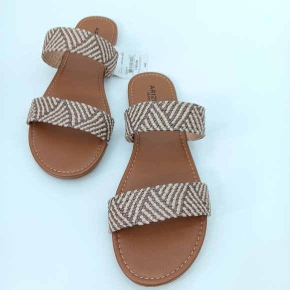 ARIZONA JEAN CO BROWN WOVEN SLIDE SANDALS SIZE 6M - Picture 3 of 14